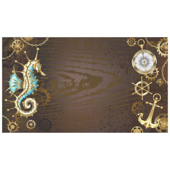 Wooden Background with Mechanical Seahorse Tablecloth (Front (Horizontal))