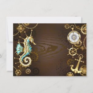 Wooden Background with Mechanical Seahorse Thank You Card