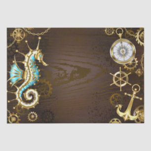 Wooden Background with Mechanical Seahorse Tissue Paper