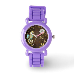 Wooden Background with Mechanical Seahorse Watch