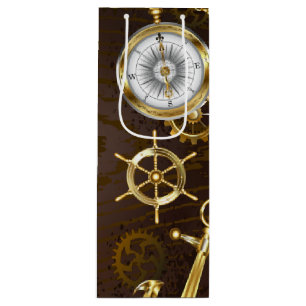 Wooden Background with Mechanical Seahorse Wine Gift Bag
