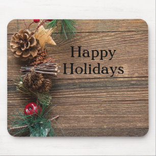 wooden background with pine cones mouse pad