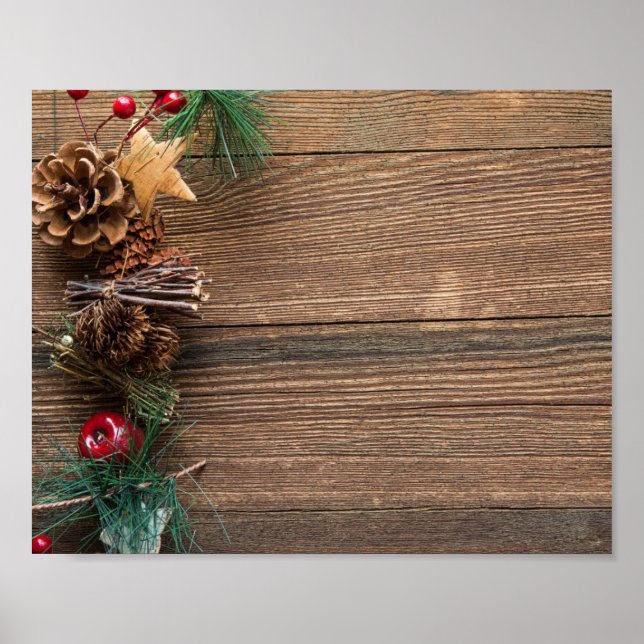 wooden background with pine cones          poster (Front)