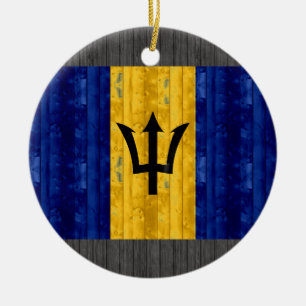 Wooden Barbadian Flag Ceramic Tree Decoration