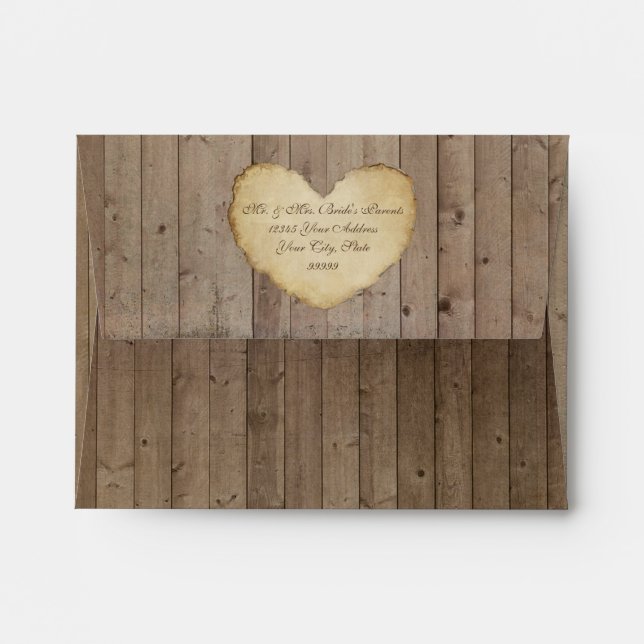 Wooden Barn Board Fence w Heart Rustic Wedding Envelopes (Back (Top Flap))