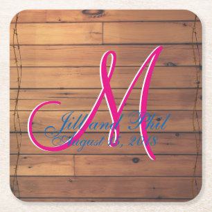 Wooden Barn Wall 3d Farm Monogram Square Paper Coaster