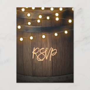 Wooden Barrel Carved Heart Lights Rustic RSVP Invitation Postcard