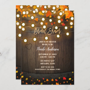 Wooden Barrel Fall Leaves & Lights Bridal Shower Invitation