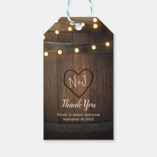 Wooden Barrel Heart & String Lights Rustic Wedding Gift Tags