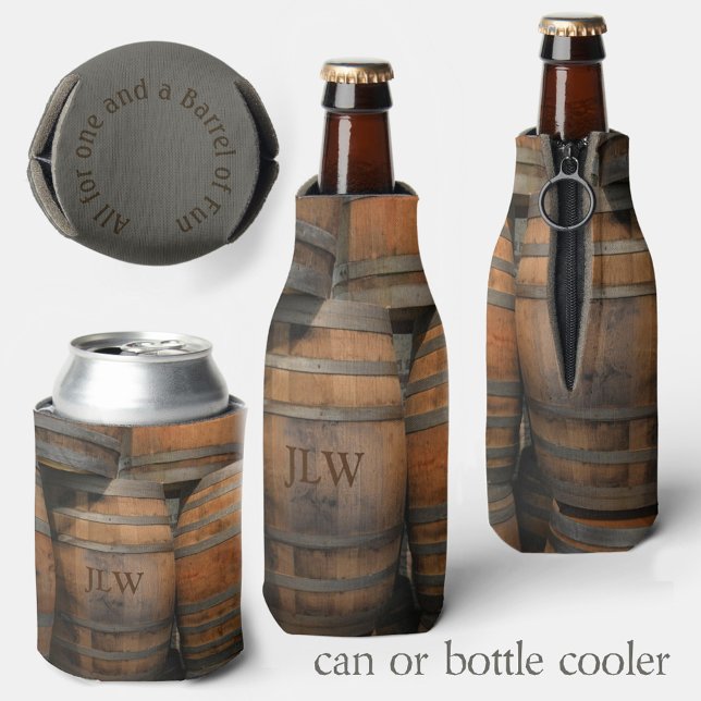 Wooden Barrel Kegs Monogrammed  Photographic Bottle Cooler (Creator Uploaded)
