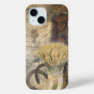 Wooden Barrel western country horseshoe wheat iPhone 15 Case