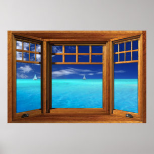 Wooden Bay Window Illusion - Sail Boats Poster