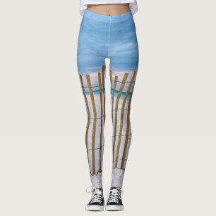 Wooden Beach Fence Sunrise Destin Leggings