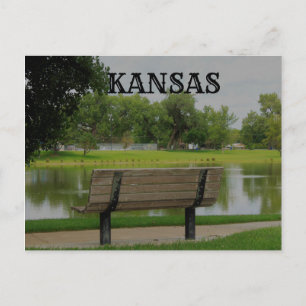 Wooden Bench Closeup with water Post Card. Postcard