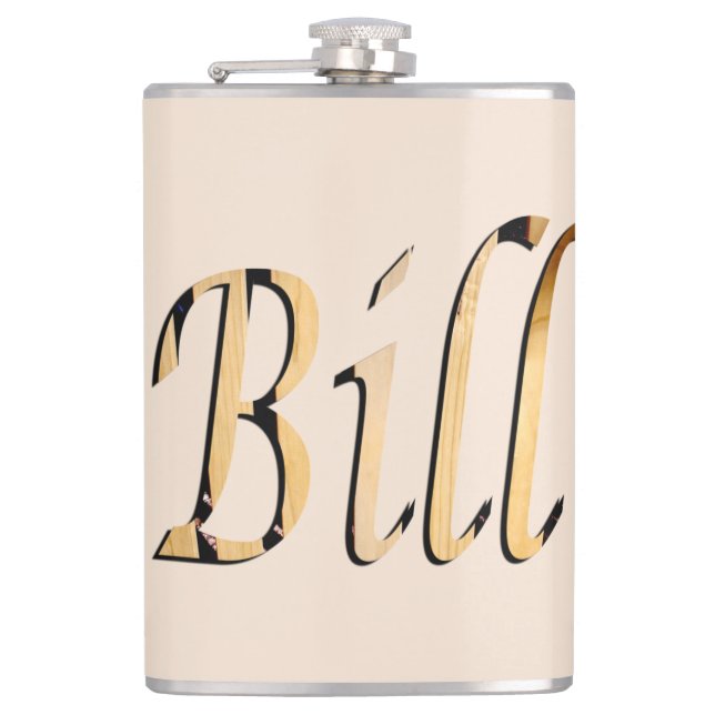 Wooden Bill Name Logo, Hip Flask (Front)