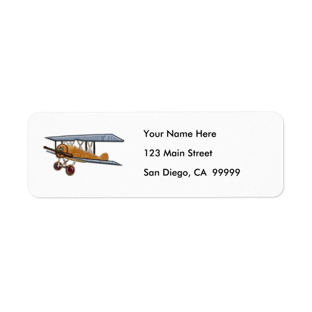 Wooden Biplane Return Address Label (Front)