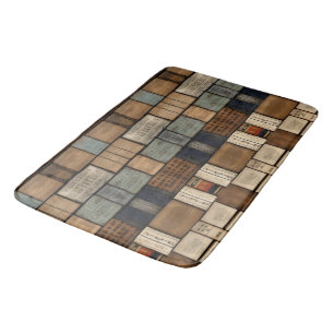 Wooden Block Typography and Art Collage 2 Bath Mat