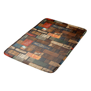 Wooden Block Typography and Art Collage 3 Bath Mat