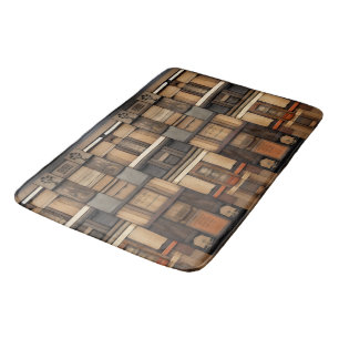 Wooden Block Typography and Art Collage Bath Mat
