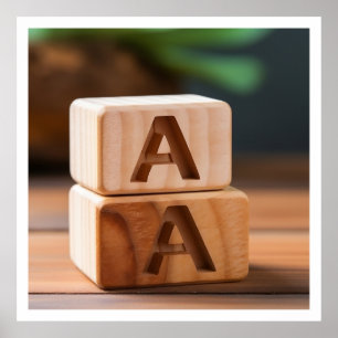 Wooden Block with Carved Letters 'a'  Poster
