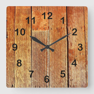 Wooden board texture square wall clock