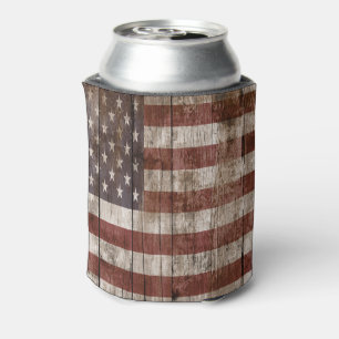 Wooden Boards American Flag Can Cooler