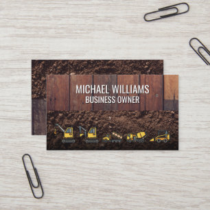 Wooden Boards Dirt Construction Vehicles Business Card