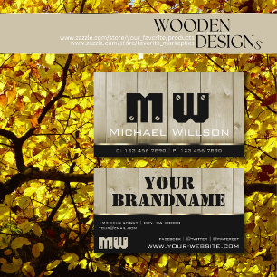 Wooden Boards Light Brown Wood Grain Look Monogram Business Card