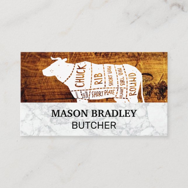 Wooden Boards Marble | Beef Diagram Business Card (Front)