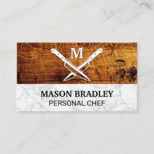 Wooden Boards Marble   Crossed Knives Business Card