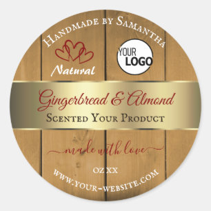 Wooden Boards Product Label Gold Border Heart Logo