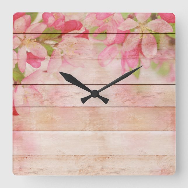 wooden boards square wall clock (Front)