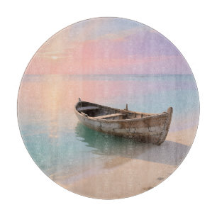 Wooden Boat Tropical Sunset Beach Cutting Board