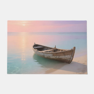 Wooden Boat Tropical Sunset Beach Doormat