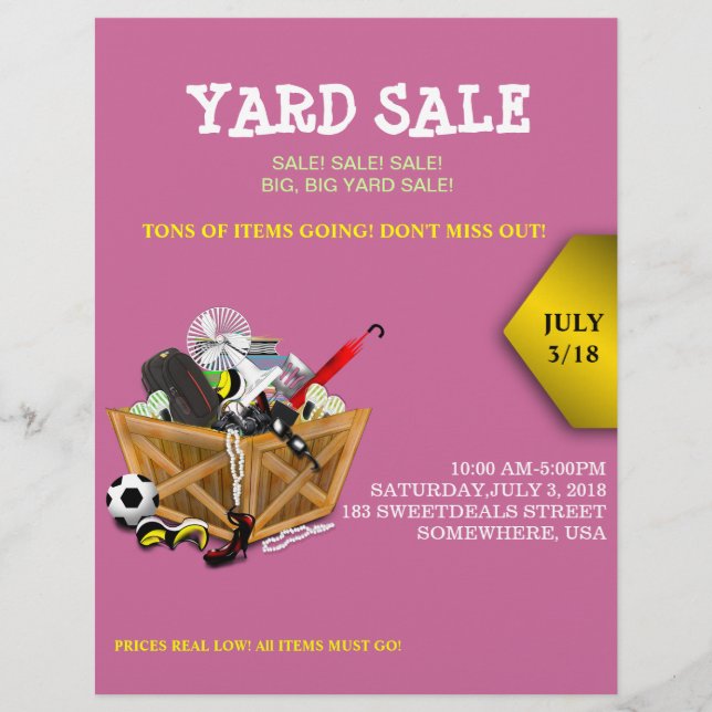 Wooden Box full of Goodies Yard Sale Flyer (Front)