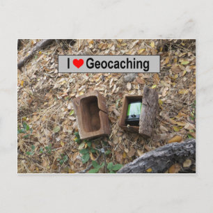 Wooden box hide: Geocaching Postcard
