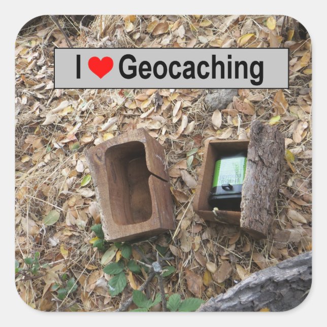 Wooden box hide: Geocaching Square Sticker (Front)