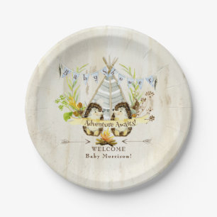 Wooden Boy Baby Shower Hedgehog Adventure Awaits Paper Plate
