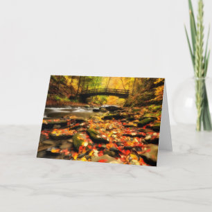 Wooden Bridge and Creek in Fall Card