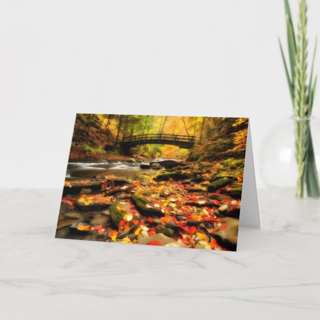 Wooden Bridge and Creek in Fall Card (Front)