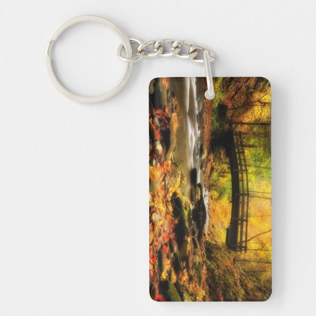 Wooden Bridge and Creek in Fall Key Ring (Front)