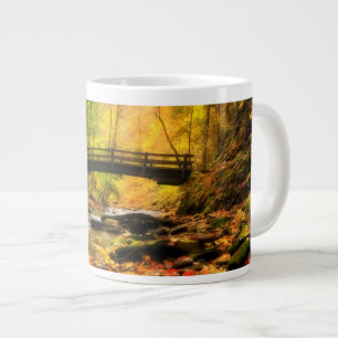 Wooden Bridge and Creek in Fall Large Coffee Mug