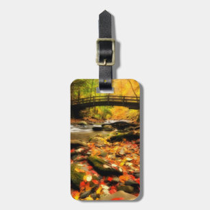 Wooden Bridge and Creek in Fall Luggage Tag