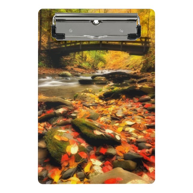 Wooden Bridge and Creek in Fall Mini Clipboard (Front)