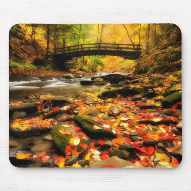 Wooden Bridge and Creek in Fall Mouse Pad (Front)
