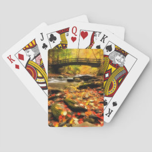 Wooden Bridge and Creek in Fall Playing Cards