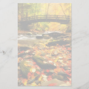 Wooden Bridge and Creek in Fall Stationery