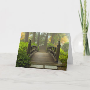Wooden Bridge in Japanese Garden Greeting Card