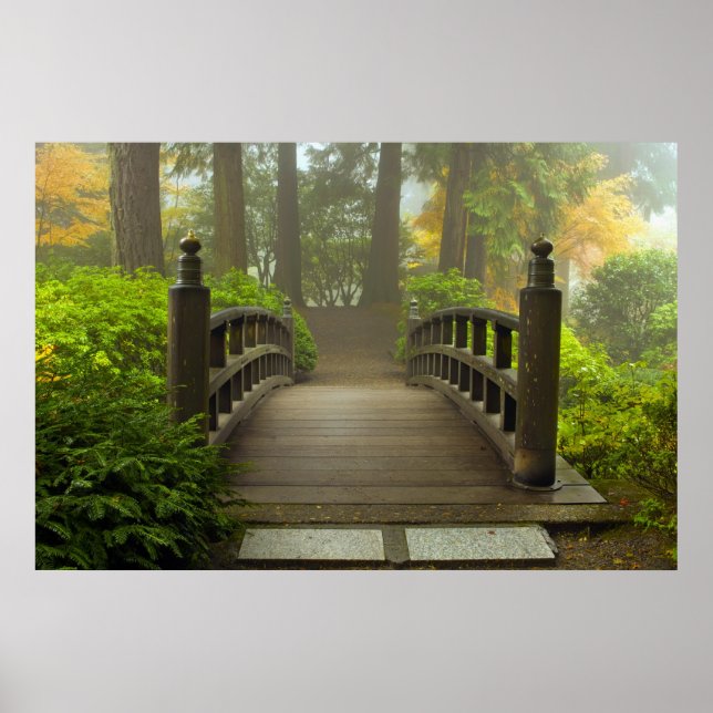 Wooden Bridge in Japanese Garden Poster (Front)