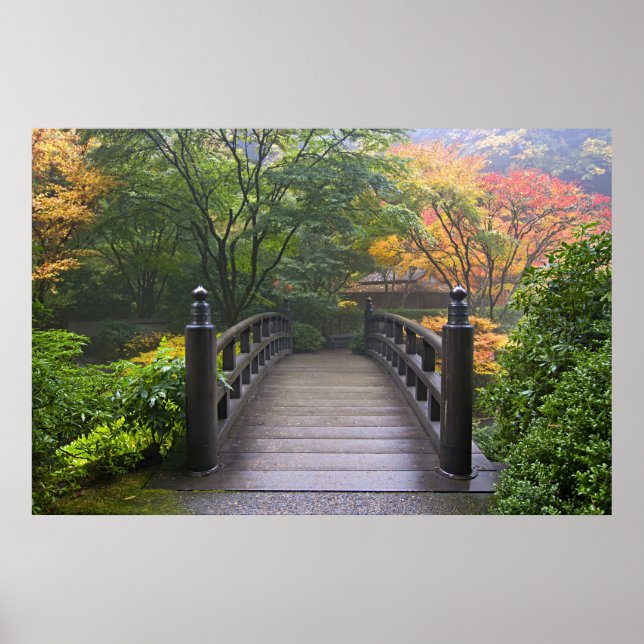 Wooden Bridge in Japanese Garden Poster (Front)